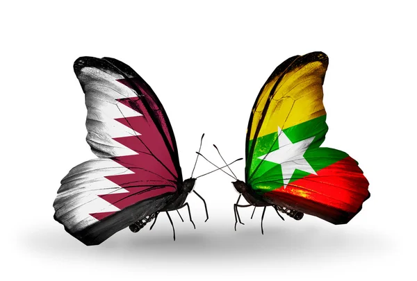 蝴蝶翅膀上的卡塔尔和瑙鲁标志 — 图库照片