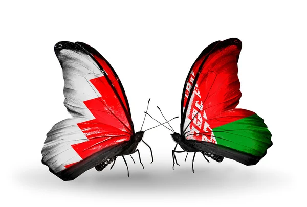 Kelebek kanatları üzerinde Bahreyn ve Beyaz Rusya bayraklı — Stok fotoğraf