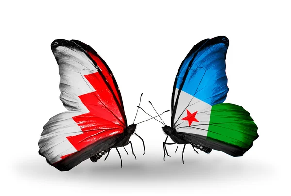 Kelebek kanatları üzerinde Bahreyn ve Cibuti bayrağı ile — Stok fotoğraf
