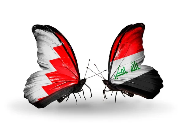 Mariposas con banderas de Bahréin e Irak en alas —  Fotos de Stock