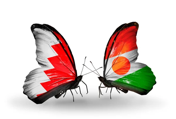 Kelebek kanatları üzerinde Bahreyn ve Nijer bayraklı — Stok fotoğraf