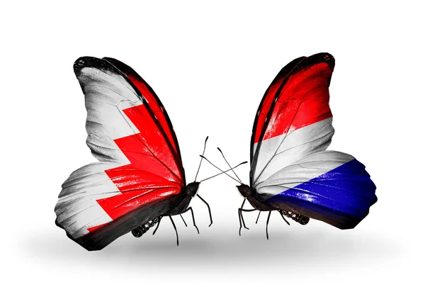 Pillangók szárnyain Bahrein és holland zászlókkal — Stock Fotó