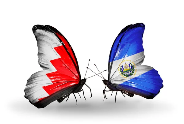 Motyle z flagi Bahrajnu i salvador na skrzydłach — Zdjęcie stockowe