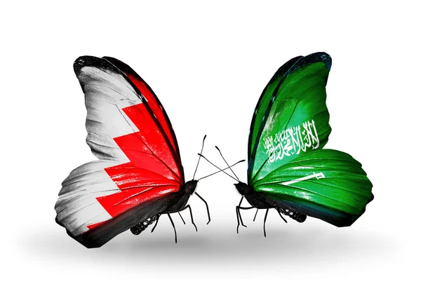 Vlinders met Bahrein en Saoedi-Arabië vlaggen op vleugels — Stockfoto