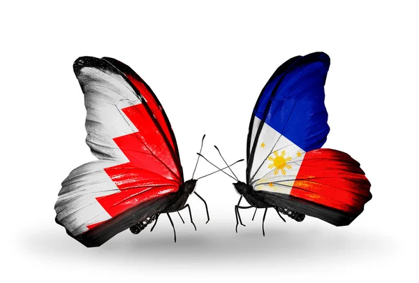 翼の上のバーレーンとフィリピンのフラグと蝶 — ストック写真