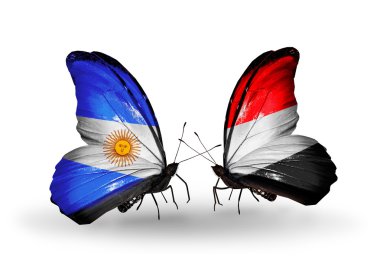 Kelebek kanatları üzerinde Arjantin ve yemen bayraklı