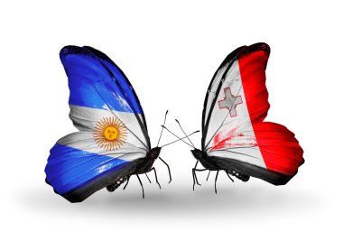 Kelebek kanatları üzerinde Arjantin ve malta bayraklı