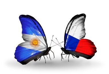 kelebekler kanat Arjantin ve Çek bayrakları ile