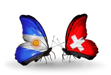 Kelebek kanatları üzerinde Arjantin ve İsviçre bayrağı ile