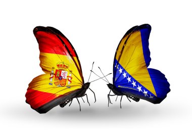 Kelebek kanatları üzerinde İspanya ve Bosna-Hersek bayraklı