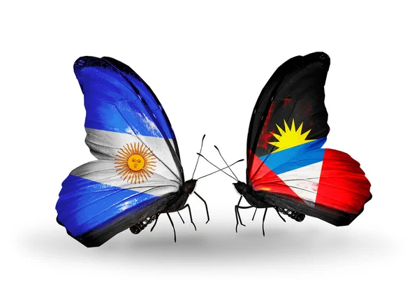 Motyle z Argentyny i antigua i barbuda flagi na skrzydłach — Zdjęcie stockowe