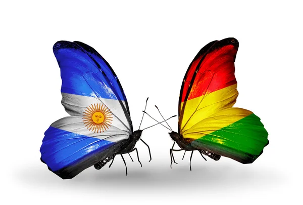 Kelebek kanatları üzerinde Arjantin ve Bolivya bayraklı — Stok fotoğraf