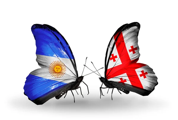 Butterflies with Argentina and Georgia flags on wings — Stock Photo, Image
