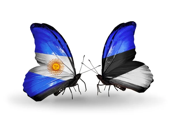 Papillons avec l'Argentine et l'Estonie drapeaux sur les ailes — Photo