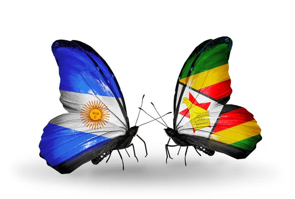 Motyle z Argentyny i zimbabwe flagi na skrzydłach — Zdjęcie stockowe