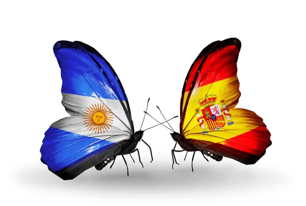 Mariposas con banderas de Argentina y España en alas — Foto de Stock