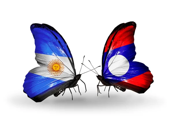 Butterflies with Argentina and Laos flags on wings — Stock Photo, Image