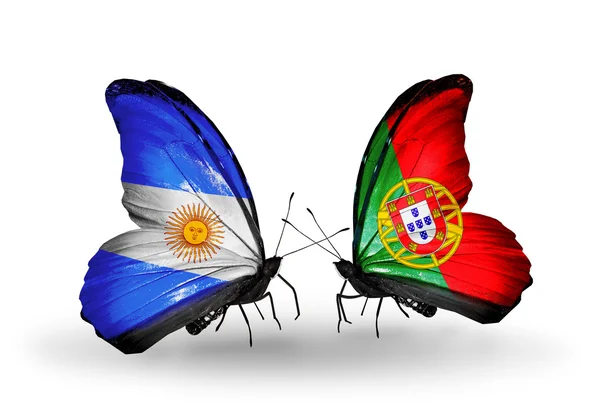 Butterflies with Argentina and Portugal flags on wings — Stock Photo, Image