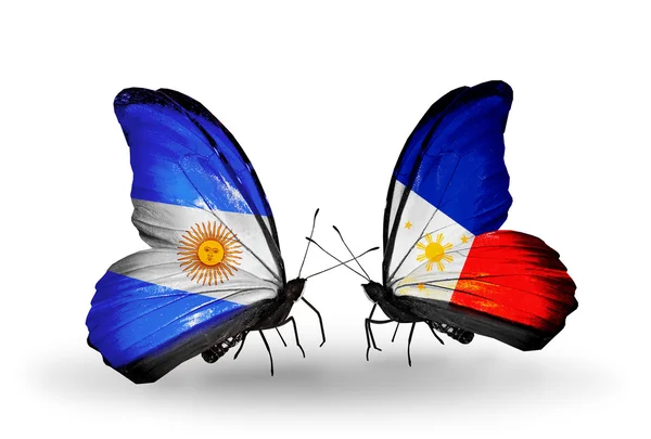 Butterflies with Argentina and Philippines flags on wings — Stock Photo, Image