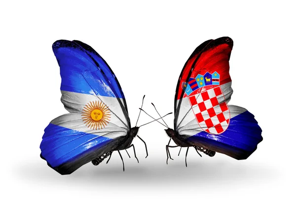 Papillons avec l'Argentine et la Croatie drapeaux sur les ailes — Photo