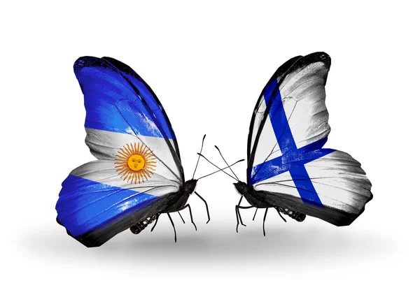 Butterflies with Argentina and Finland flags on wings — Stock Photo, Image