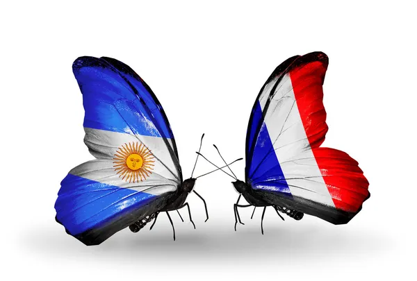 Kelebekler kanat Fransa ve Arjantin bayrakları ile — Stok fotoğraf