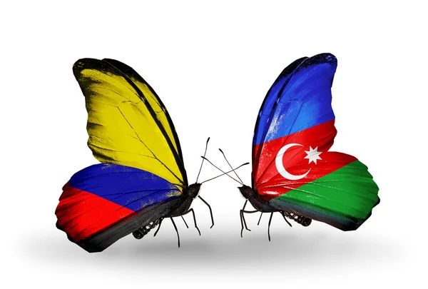 Бабочки с флагами Колумбии и Азербайджана на крыльях — стоковое фото