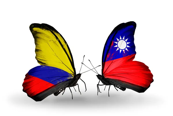 Motýli s příznaky columbia a Tchaj-wanu na křídlech — Stock fotografie