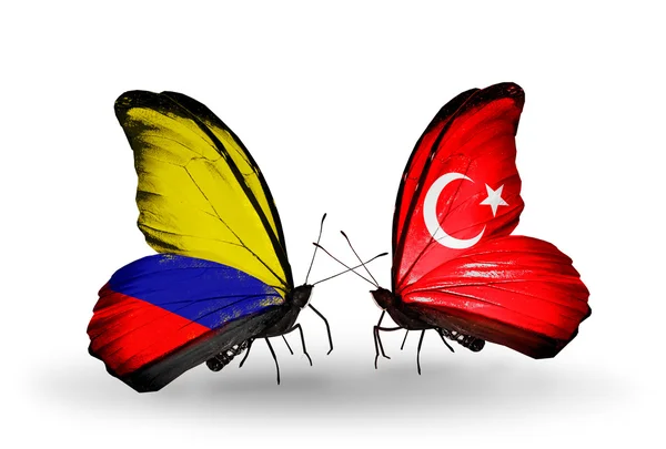 Papillons avec drapeaux Columbia et Turquie sur les ailes — Photo