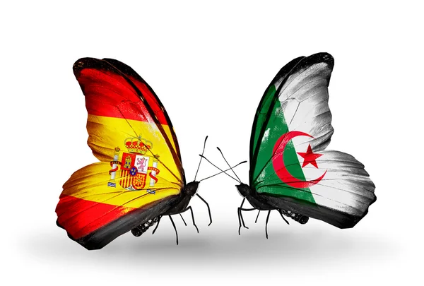 Fjärilar med Spanien och Algeriet flaggor på vingar — Stockfoto