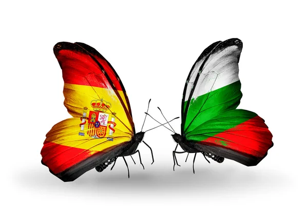 Mariposas con banderas de España y Bulgaria en alas —  Fotos de Stock