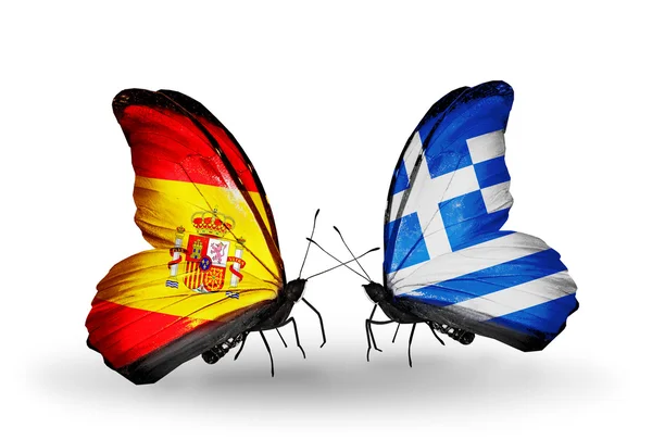 Motýli s příznaky Španělsko a Řecko na křídlech — Stock fotografie