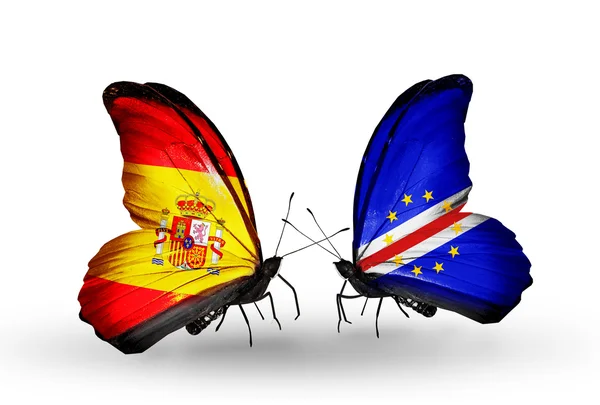 蝴蝶翅膀上的西班牙和佛得角标志 — 图库照片