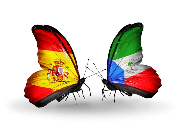 Mariposas con banderas de España y Guinea Ecuatorial en alas —  Fotos de Stock