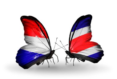 Kelebek kanatları üzerinde Hollanda ve Kosta Rika bayraklı