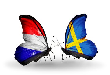 Kelebek kanatları üzerinde Hollanda ve İsveç bayrağı ile
