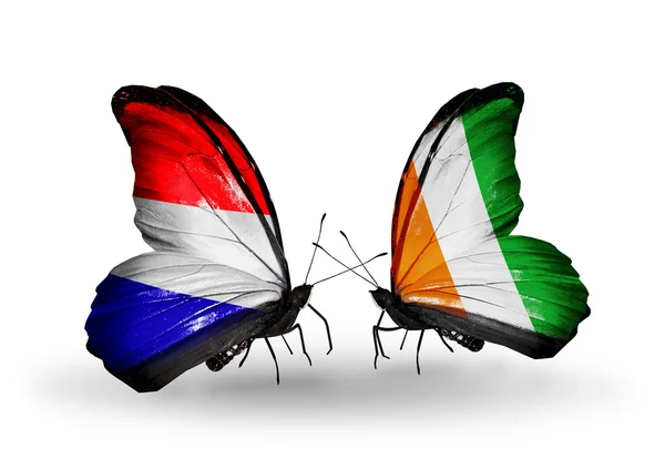 Kelebek kanatları üzerinde Hollanda ve Fildişi Sahili bayraklı — Stok fotoğraf