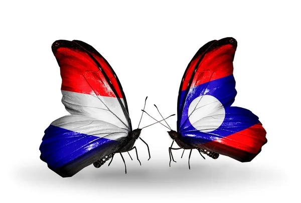 Πεταλούδες με την Ολλανδία και το Λάος σημαίες με φτερά — Φωτογραφία Αρχείου