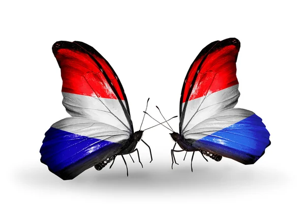 Butterflies with Holland and Luxembourg flags on wings — Stock Photo, Image