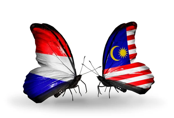 Butterflies with Holland and Malaysia flags on wings — Stock Photo, Image