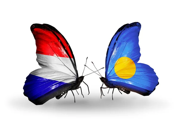 Butterflies with Holland and Palau flags on wings — Stock Photo, Image