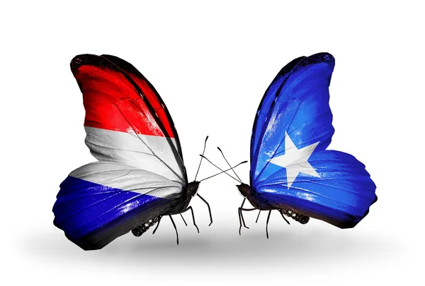 Mariposas con banderas de Holanda y Somalia en alas — Foto de Stock