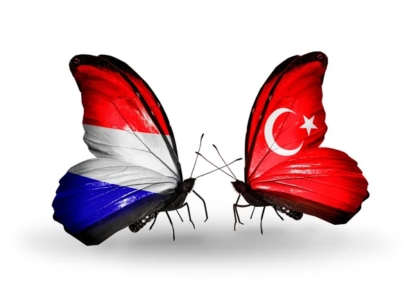 Butterflies with Holland and Turkey flags on wings — Stock Photo, Image