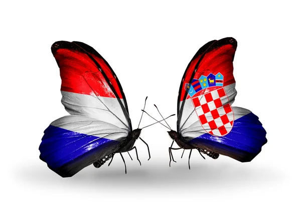 Mariposas con banderas de Holanda y Croacia en alas —  Fotos de Stock