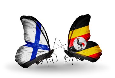 Kelebek kanatları üzerinde Finlandiya ve uganda bayrağı ile
