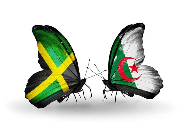 Kelebek kanatları üzerinde Jamaika ve Cezayir bayraklı — Stok fotoğraf