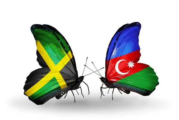Butterflies with Jamaica and Azerbaijan flags on wings — Stock Photo, Image
