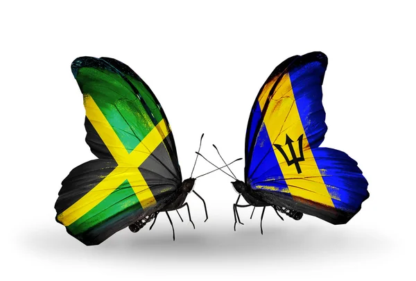 Mariposas con banderas de Jamaica y Barbados en alas —  Fotos de Stock