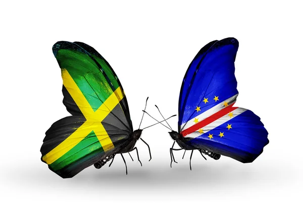 Motyle z flagami Jamajki i Republika Zielonego Przylądka na skrzydłach — Zdjęcie stockowe