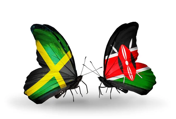 Schmetterlinge mit Jamaika- und Kenia-Flaggen auf Flügeln — Stockfoto